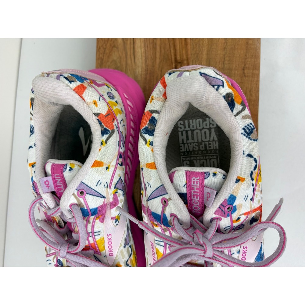Brooks Adrenaline GTS 21 Size 10 White Pink Empower Unity Graphic Running Shoes - Picture 8 of 12